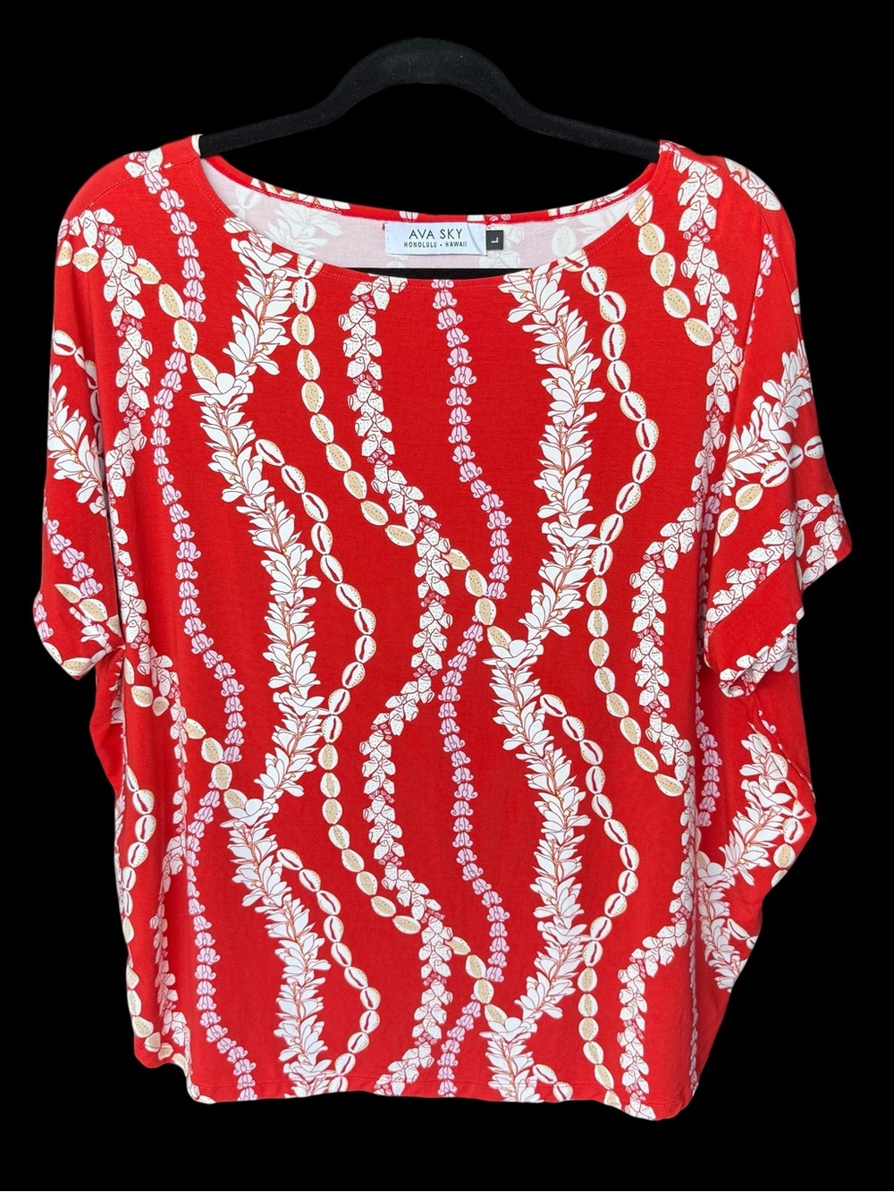 AVA SKY women’s knit top flower and shell Lei print Large